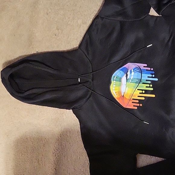 Womens Black Hoodie With Rainbow Lips - Picture 5 of 7